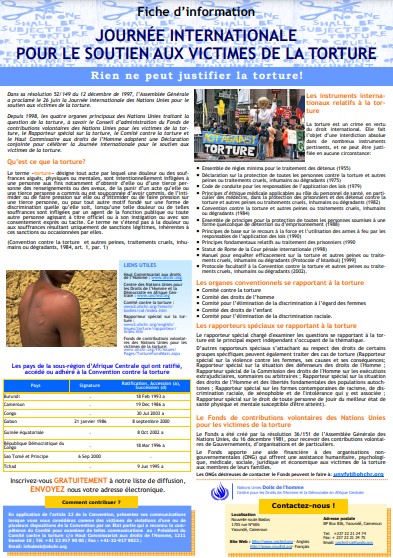 JOURN&Eacute;E INTERNATIONALE  POUR LE SOUTIEN AUX VICTIMES DE LA TORTURE du 26 Juin 1987
